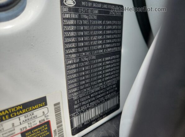 SALYL2RX0JA776686 2018 LAND ROVER RANGE White VIN კოდის სტიკერის ხედი