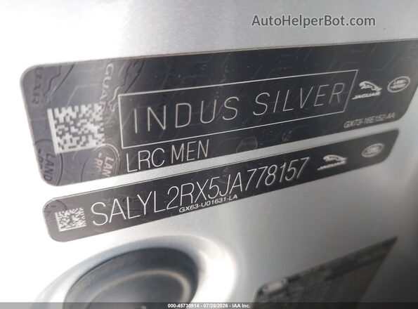 SALYL2RX5JA778157 2018 LAND ROVER RANGE ROVER VELAR Silver ძრავის განყოფილების ხედი
