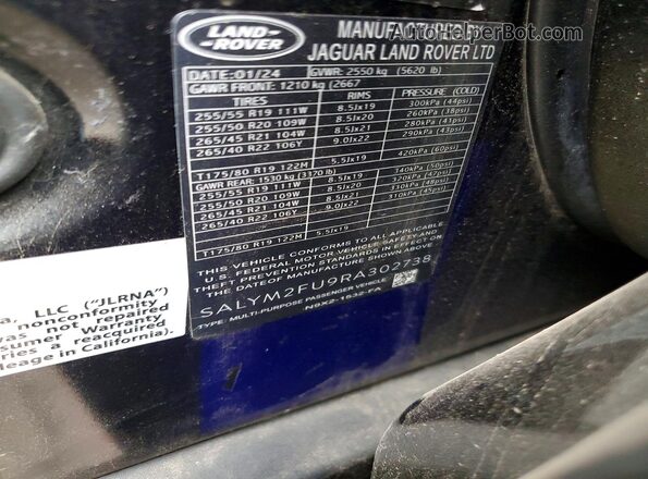 SALYM2FU9RA302738 2024 LAND ROVER RANGE Black ძრავის განყოფილების ხედი