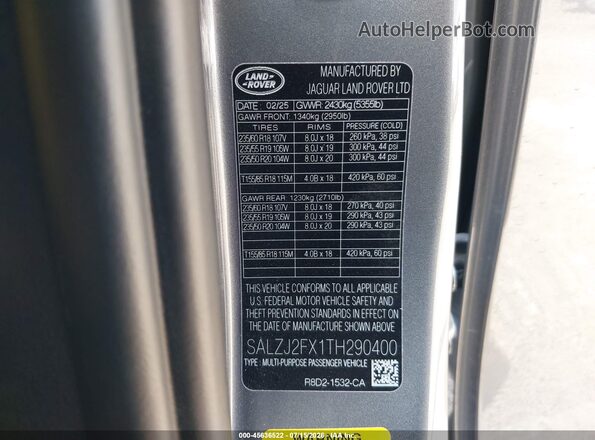 SALZJ2FX1TH290400 2026 LAND ROVER RANGE ROVER EVOQUE Gray Vista del compartimento del motor