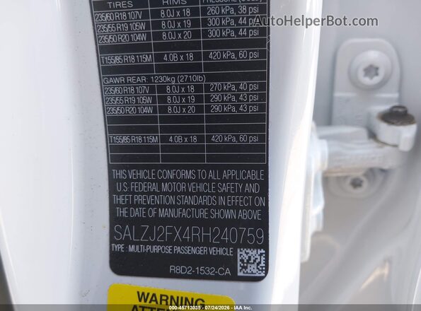 SALZJ2FX4RH240759 2024 LAND ROVER RANGE ROVER EVOQUE Белый Вид подкапотного пространства
