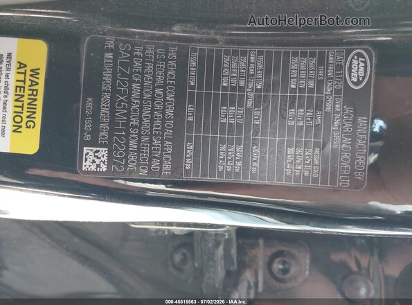 SALZJ2FX5MH122972 2021 LAND ROVER RANGE ROVER EVOQUE Черный Вид подкапотного пространства