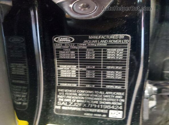 SALZJ2FX7PH198424 2023 LAND ROVER RANGE Black Vista de la etiqueta del VIN