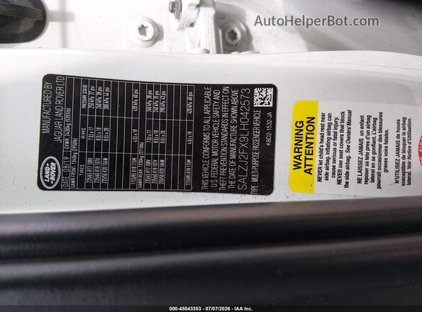 SALZJ2FX9LH042573 2020 LAND ROVER RANGE ROVER EVOQUE White Vista del compartimento del motor