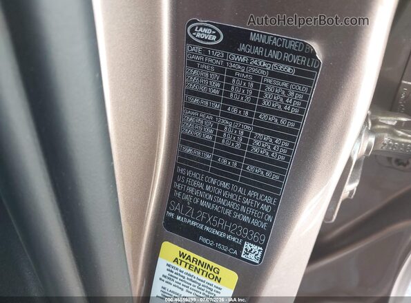 SALZL2FX5RH239369 2024 LAND ROVER RANGE ROVER EVOQUE Champagne Engine compartment view