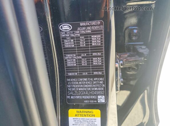 SALZL2GX4LH049892 2020 LAND ROVER RANGE Black Շարժիչի բաժամունքի տեսք