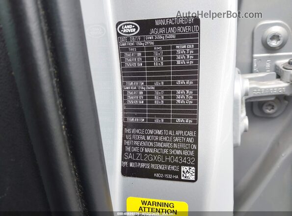 SALZL2GX6LH043432 2020 LAND ROVER RANGE ROVER EVOQUE Gray Շարժիչի բաժամունքի տեսք