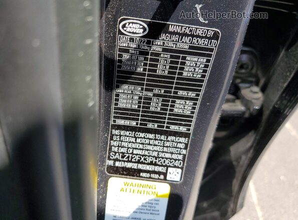 SALZT2FX3PH206240 2023 LAND ROVER RANGE Gray Vista de la etiqueta del VIN