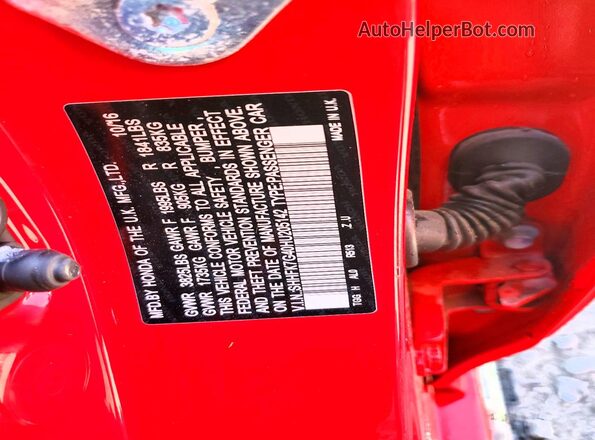 SHHFK7G40HU205142 2017 HONDA CIVIC Red Widok naklejki z numerem VIN