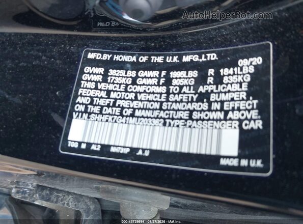 SHHFK7G41MU203362 2021 HONDA CIVIC Black Вид підкапотного простору