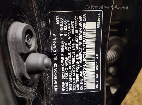 SHHFK7G44JU205781 2018 HONDA CIVIC Black VIN კოდის სტიკერის ხედი