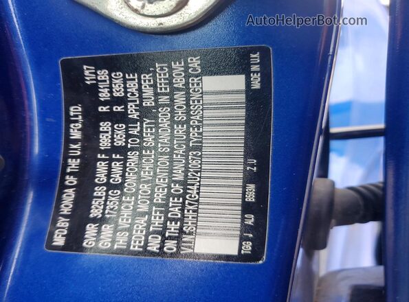 SHHFK7G44JU210673 2018 HONDA CIVIC Blue Vista del compartimento del motor
