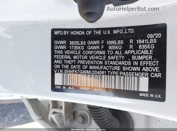 SHHFK7G49MU204081 2021 HONDA CIVIC White Вид підкапотного простору