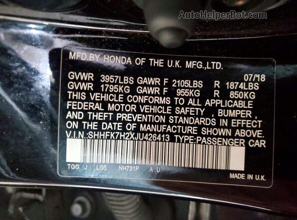 SHHFK7H2XJU426413 2018 HONDA CIVIC Черный Вид подкапотного пространства