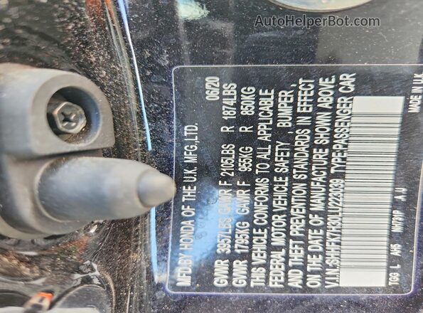 SHHFK7H30LU223039 2020 HONDA CIVIC Black VIN კოდის სტიკერის ხედი