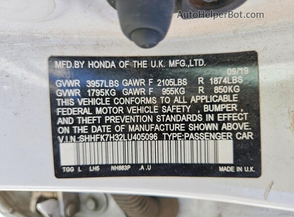SHHFK7H32LU405096 2020 HONDA CIVIC White Շարժիչի բաժամունքի տեսք