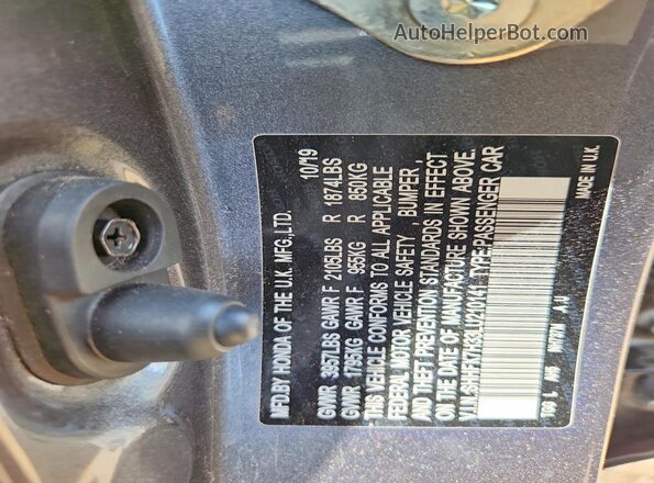 SHHFK7H33LU210141 2020 HONDA CIVIC Gray VIN კოდის სტიკერის ხედი