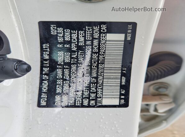SHHFK7H40MU216182 2021 HONDA CIVIC White Շարժիչի բաժամունքի տեսք