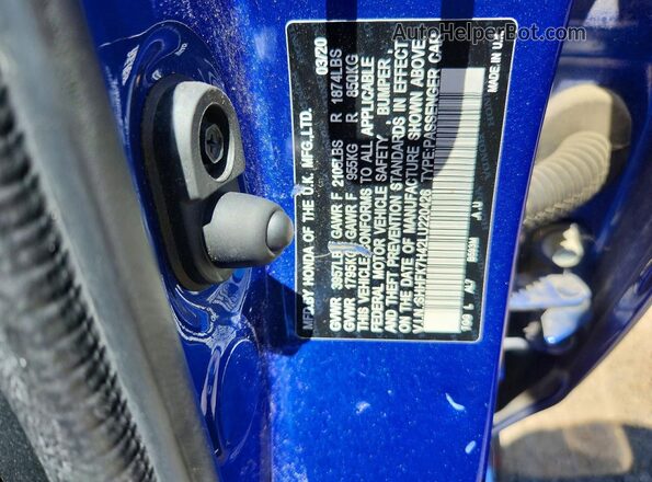 SHHFK7H42LU220426 2020 HONDA CIVIC Blue ძრავის განყოფილების ხედი