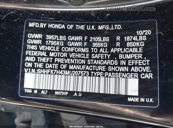 SHHFK7H43MU207573 2021 HONDA CIVIC Черный Вид подкапотного пространства