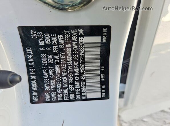 SHHFK7H43MU215463 2021 HONDA CIVIC Белый Вид подкапотного пространства