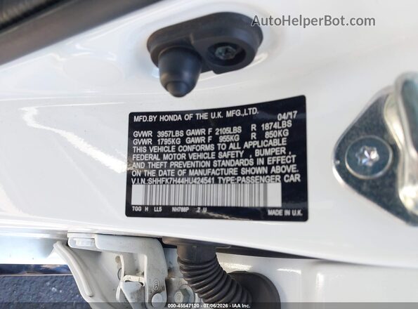 SHHFK7H44HU424541 2017 HONDA CIVIC White Շարժիչի բաժամունքի տեսք