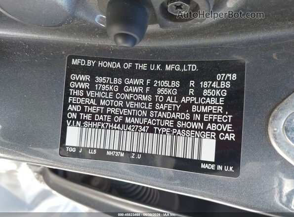 SHHFK7H44JU427347 2018 HONDA CIVIC Gray Vista del compartimento del motor