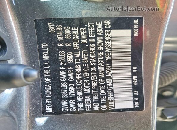 SHHFK7H45HU420577 2017 HONDA CIVIC Gray VIN კოდის სტიკერის ხედი