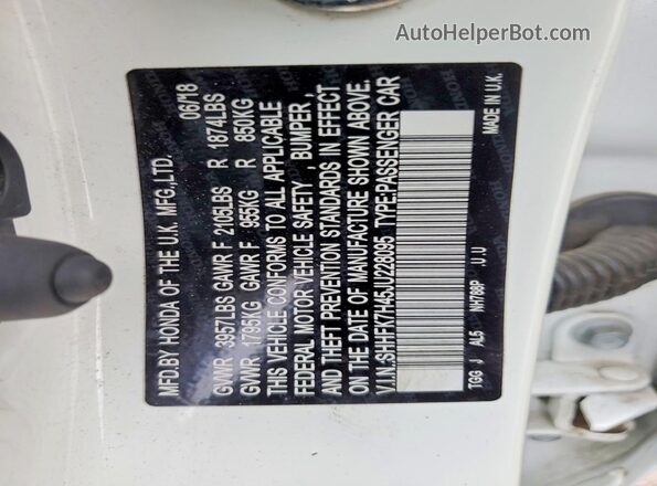 SHHFK7H45JU228095 2018 HONDA CIVIC White Շարժիչի բաժամունքի տեսք