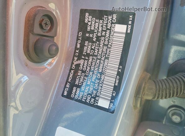SHHFK7H46LU222969 2020 HONDA CIVIC Gray ძრავის განყოფილების ხედი