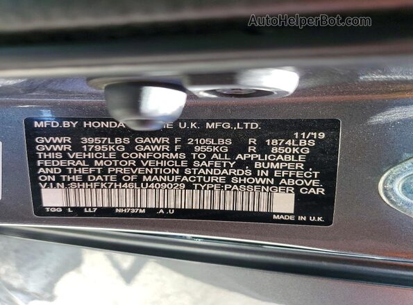 SHHFK7H46LU409029 2020 HONDA CIVIC Gray Շարժիչի բաժամունքի տեսք