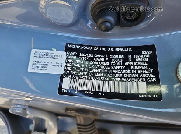 SHHFK7H47LU415714 2020 HONDA CIVIC Gray Вид підкапотного простору