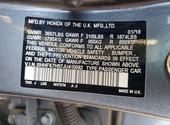 SHHFK7H57JU410082 2018 HONDA CIVIC Gray Vista del compartimento del motor