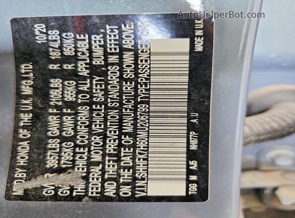 SHHFK7H60MU206799 2021 HONDA CIVIC Gray Vista de la etiqueta del VIN