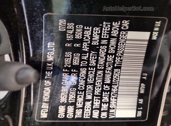 SHHFK7H64LU225628 2020 HONDA CIVIC Black Vista de la etiqueta del VIN