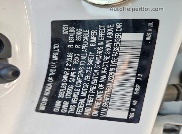 SHHFK7H64MU232919 2021 HONDA CIVIC White Вид наклейки з VIN-кодом