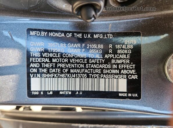 SHHFK7H67KU413705 2019 HONDA CIVIC Угольный Вид подкапотного пространства