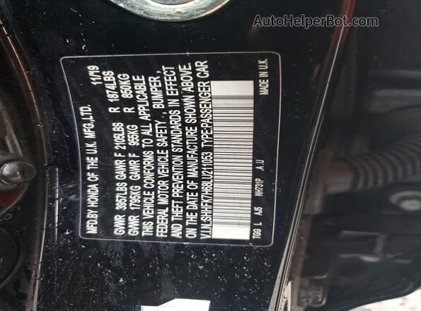 SHHFK7H68LU211053 2020 HONDA CIVIC Black VIN կոդի պիտակի տեսք
