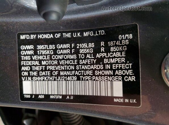 SHHFK7H71JU214639 2018 HONDA CIVIC Gray ძრავის განყოფილების ხედი