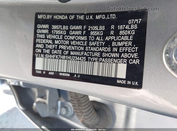 SHHFK7H81HU234425 2017 HONDA CIVIC Gray Vista del compartimento del motor