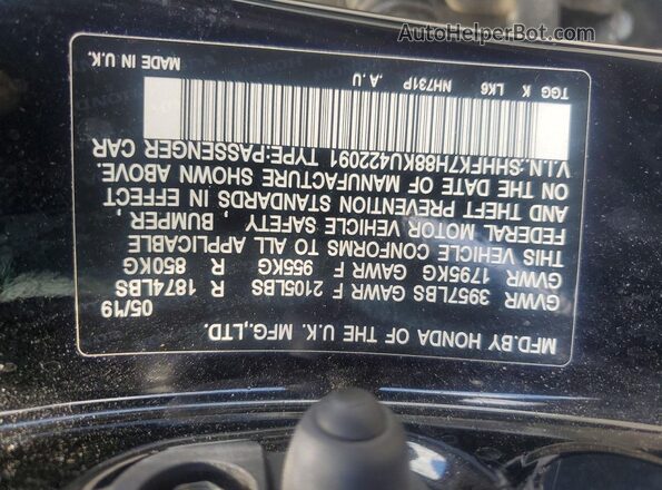 SHHFK7H88KU422091 2019 HONDA CIVIC Black Vista del compartimento del motor