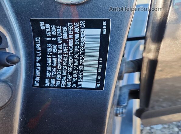 SHHFK7H93LU208734 2020 HONDA CIVIC Gray Widok naklejki z numerem VIN
