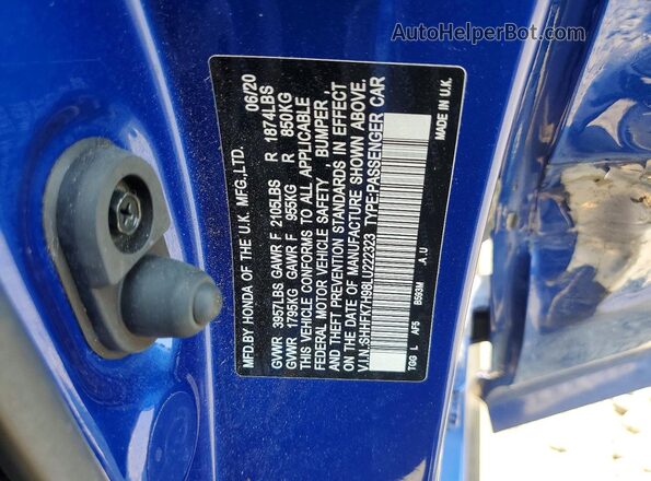 SHHFK7H98LU222323 2020 HONDA CIVIC Blue Շարժիչի բաժամունքի տեսք