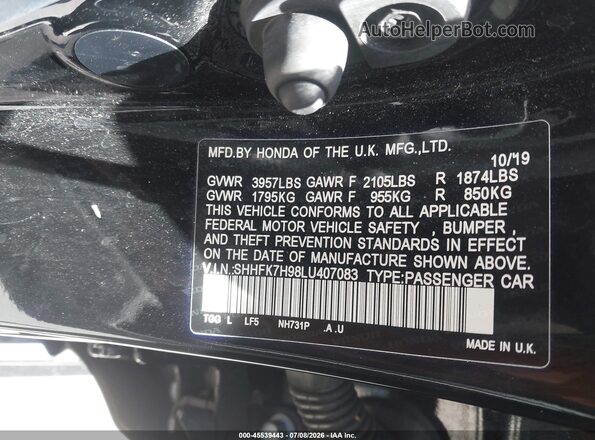 SHHFK7H98LU407083 2020 HONDA CIVIC Black Widok komory silnika