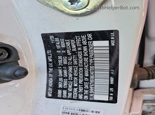 SHHFK7H9XMU407930 2021 HONDA CIVIC White Widok komory silnika