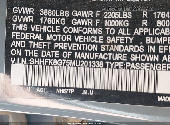SHHFK8G75MU201338 2021 HONDA CIVIC Blue Engine compartment view