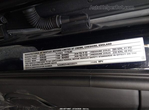SJAAM2ZV0LC030669 2020 BENTLEY BENTAYGA Черный Вид подкапотного пространства
