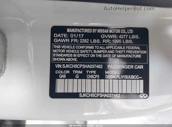 SJKCH5CP3HA037462 2017 INFINITI QX30 White Engine compartment view