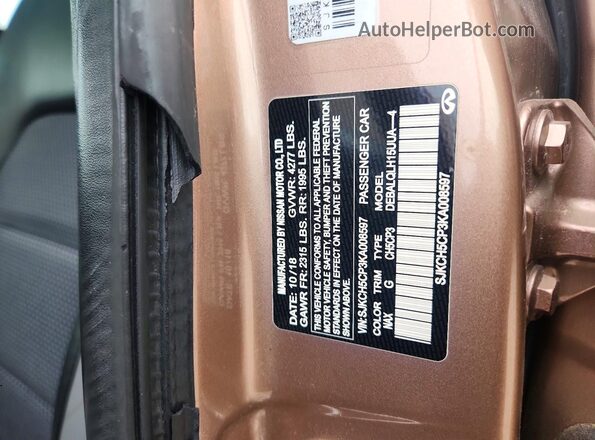 SJKCH5CP3KA008597 2019 INFINITI QX30 Brown VIN sticker view