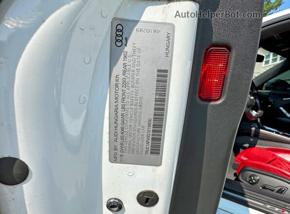 TRUC1AFV0G1019600 2016 AUDI TT White Widok tylnych siedzeń